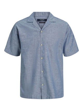 Ανδρικό πουκάμισο κοντομάνικο λινό Relaxed Fit JACK & JONES 12227681 Faded Denim