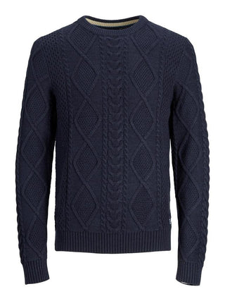 Ανδρικό πουλόβερ με σχέδιο πλέξης JACK&JONES 12197781  ΜΠΛΕ ΣΚΟΥΡΟ o-neck