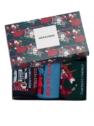 Ανδρικές κάλτσες 3 PACK gift box JACK & JONES 12198046 ΠΡΑΣΙΝΟ/INDIGO/ΜΠΛΕ ΣΚΟΥΡΟ