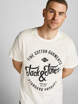 Ανδρικό t-shirt με στάμπα plus size JACK & JONES 12205291 ΕΚΡΟΥ NOOS