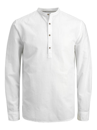 Ανδρικό πουκάμισο λινό Half Placket με mao γιακά JACK & JONES 12196822 ΛΕΥΚΟ