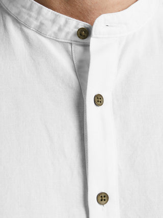 Ανδρικό πουκάμισο λινό Half Placket με mao γιακά JACK & JONES 12196822 ΛΕΥΚΟ