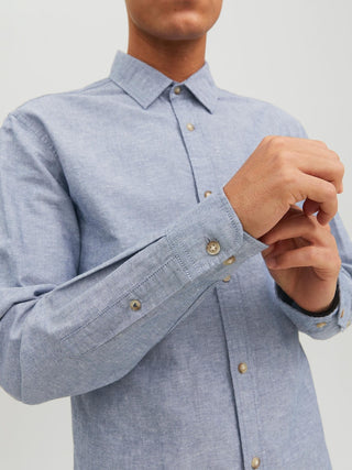 Ανδρικό πουκάμισο λινό JACK & JONES 12220134 Blue/Faded Denim