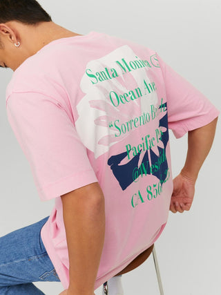 Ανδρικό t-shirt με στάμπα στην πλάτη JACK & JONES 12230007 Prism Pink