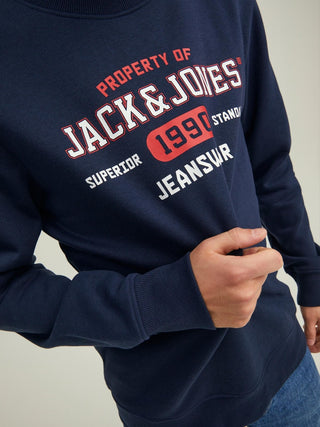 Ανδρικό φούτερ με στάμπα Crew Neck JACK & JONES 12211549 Navy Blazer