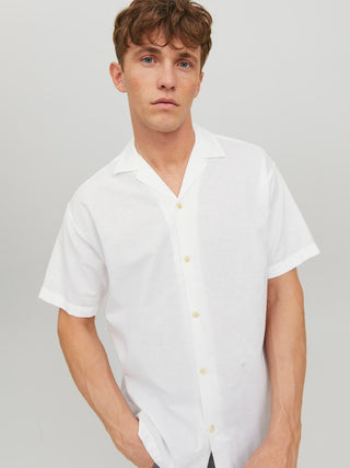 Ανδρικό πουκάμισο κοντομάνικο λινό Relaxed Fit JACK & JONES 12227681 ΛΕΥΚΟ