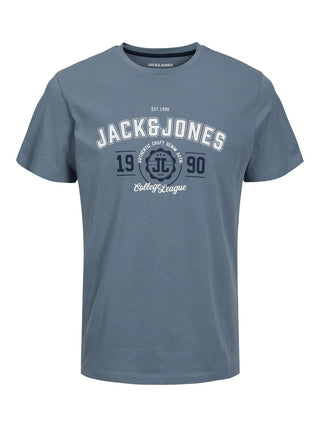Ανδρικό t-shirt με στάμπα JACK & JONES 12222339 ΜΠΛΕ/ΓΚΡΙ