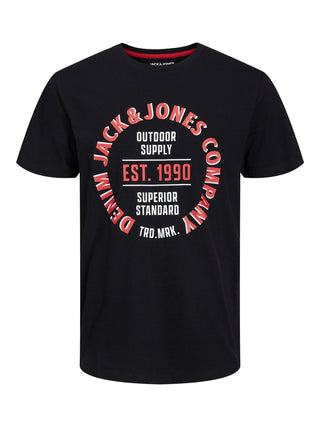 Ανδρικό t-shirt με στάμπα JACK & JONES 12222339 ΜΑΥΡΟ