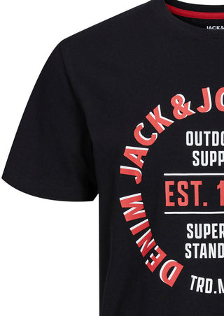 Ανδρικό t-shirt με στάμπα JACK & JONES 12222339 ΜΑΥΡΟ