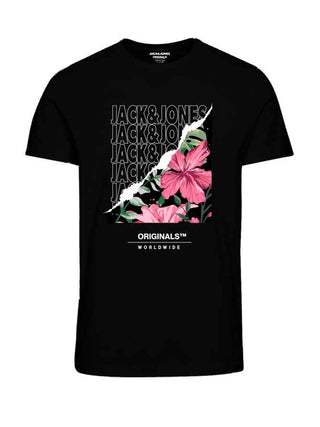 Ανδρικό t-shirt με στάμπα JACK & JONES 12232998 ΜΑΥΡΟ