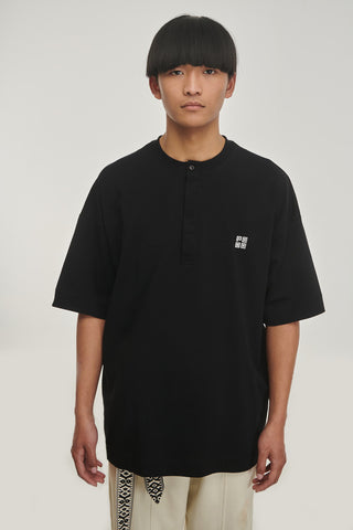 Ανδρικό t-shirt oversized με κουμπί P/COC P-1460 ΜΑΥΡΟ