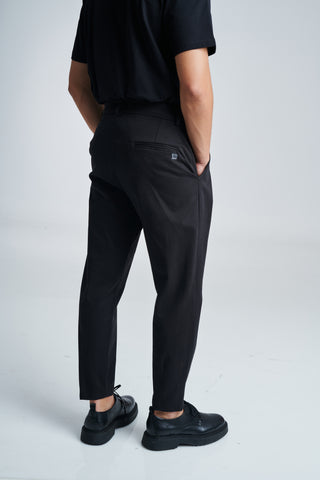 Ανδρικό υφασμάτινο παντελόνι με λοξό φερμουάρ P/COC P-1551 ΜΑΥΡΟ