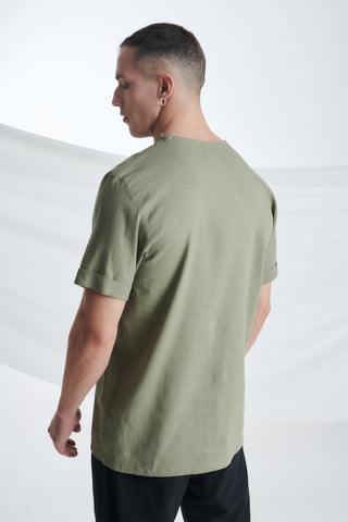 Ανδρικό μπλουζοπουκάμισο λινό με κρυφό φερμουάρ στον ώμο P/COC P-1644 ΧΑΚΙ S23