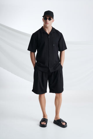 Ανδρικό πουκάμισο κοντομάνικο με πλαϊνές τσέπες P/COC P-1654 ΜΑΥΡΟ S23