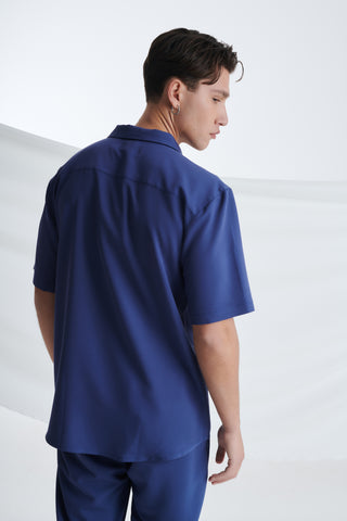 Ανδρικό πουκάμισο κοντομάνικο με πλαϊνές τσέπες P/COC P-1654 ΜΠΛΕ S23