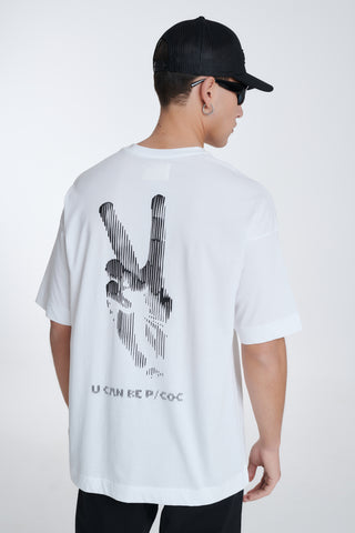 Ανδρικό t-shirt με στάμπα στην πλάτη P-1666 P/COC ΛΕΥΚΟ