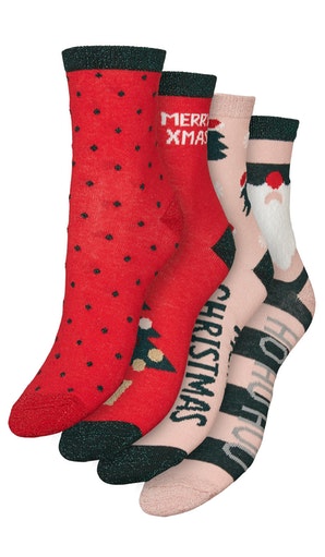 Γυναικείες κάλτσες χριστουγεννιάτικες 4 pack VERO MODA 10252578 KΟΚΚΙΝΟ