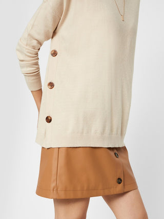 Γυναικείο πλεκτό πουλόβερ o-neck με κουμπιά στο πλάι VERO MODA 10255422 ΜΠΕΖ