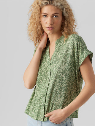 Γυναικείο πουκάμισο κοντομάνικο all over print VERO MODA 10282449 Reseda