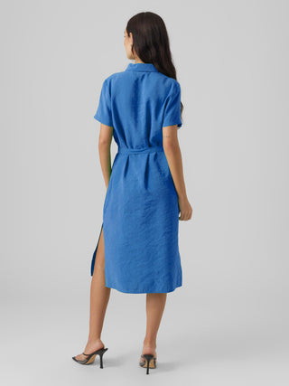 Γυναικείο φόρεμα VMQUEENY S/S CALF SHIRT DRESS VERO MODA 10290440 Super Sonic