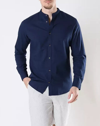 Ανδρικό πουκάμισο λινό με mao γιακά JACK & JONES 12196820 ΜΠΛΕ NOOS
