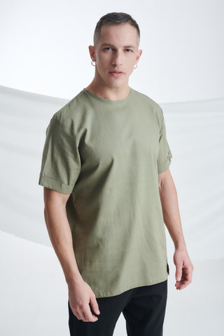 Ανδρικό μπλουζοπουκάμισο λινό με κρυφό φερμουάρ στον ώμο P/COC P-1644 ΧΑΚΙ S23
