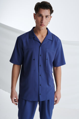 Ανδρικό πουκάμισο κοντομάνικο με πλαϊνές τσέπες P/COC P-1654 ΜΠΛΕ S23