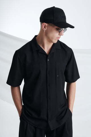 Ανδρικό πουκάμισο κοντομάνικο με πλαϊνές τσέπες P/COC P-1654 ΜΑΥΡΟ S23