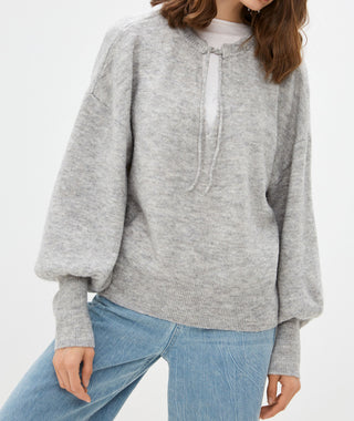 Γυναικείο πλεκτό πουλόβερ με κορδόνι VERO MODA 10251254 ΓΚΡΙ